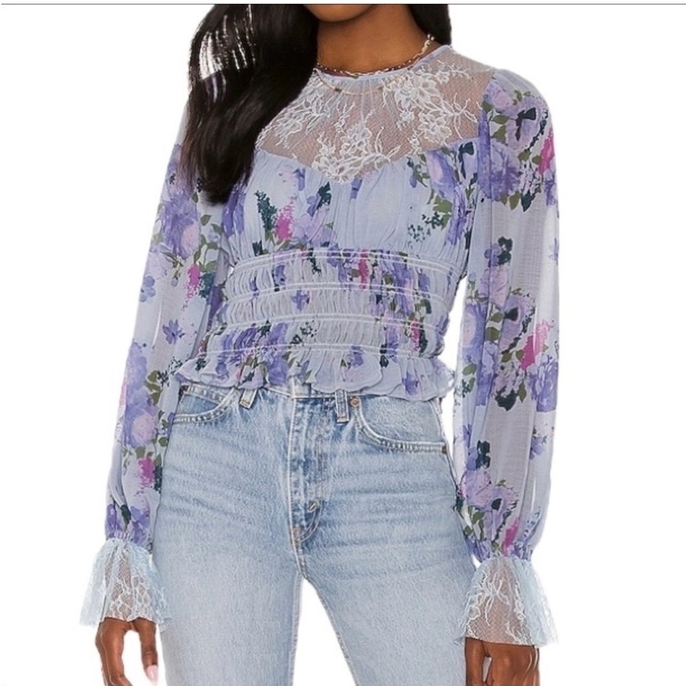Free People Floral Lace Top - Purple and White